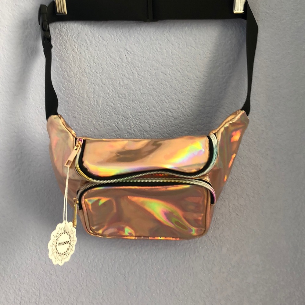 pink holographic rave fanny packs